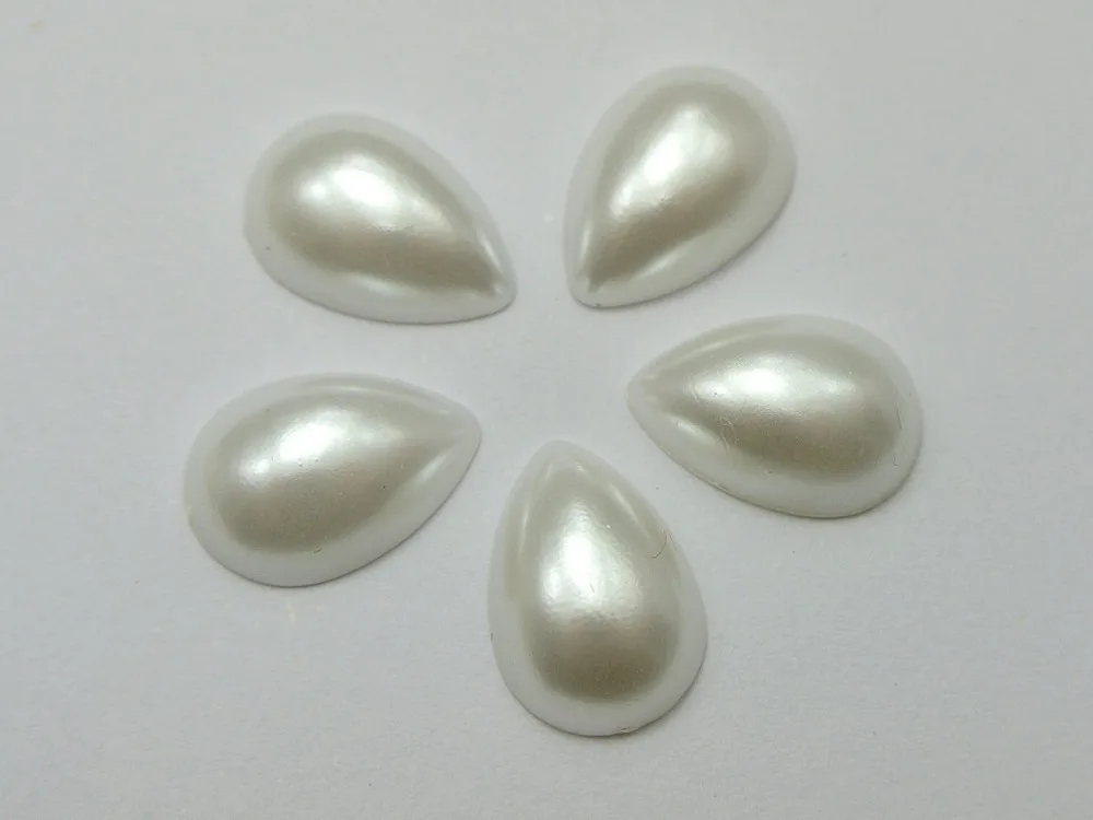 

400 Pure White Tear Drop Half Pearl Bead 10X14mm Flat Back Scrapbook Craft
