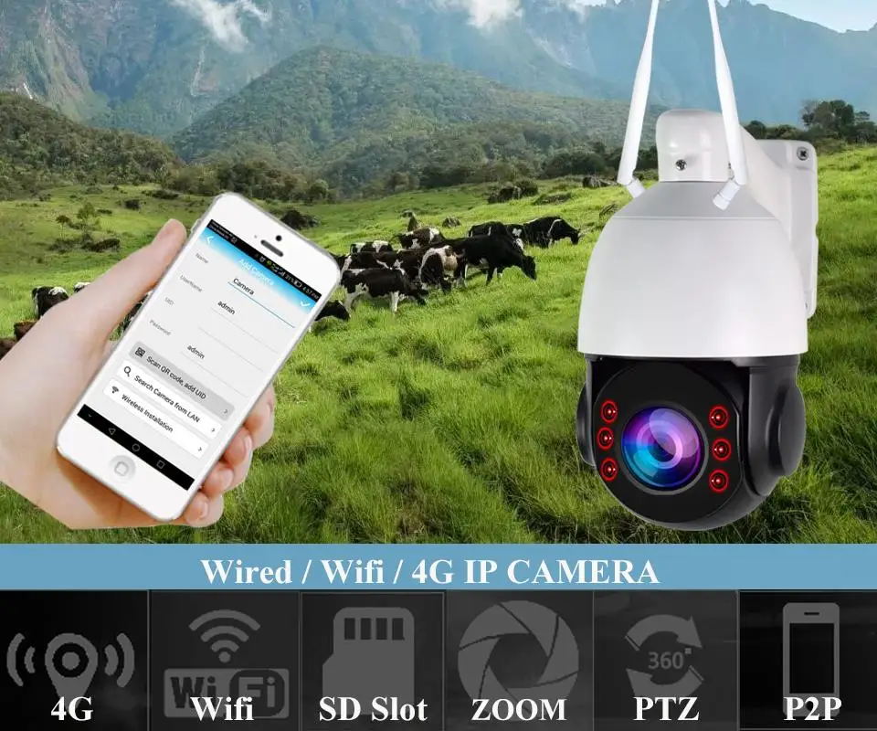 3g 4G sim-карта камера H.265 5MP Беспроводная PTZ ip-камера Wifi скоростная купольная уличная 5X 20X Zoom sd-карта слот двухстороннее аудио wifi PTZ
