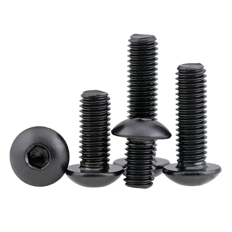 M5 Hex Head Button Socket Cap Screw Allen Hexagon Thread Metric Round Head Machine Mushroom Bolt Black Alloy Steel 10.9 Grade