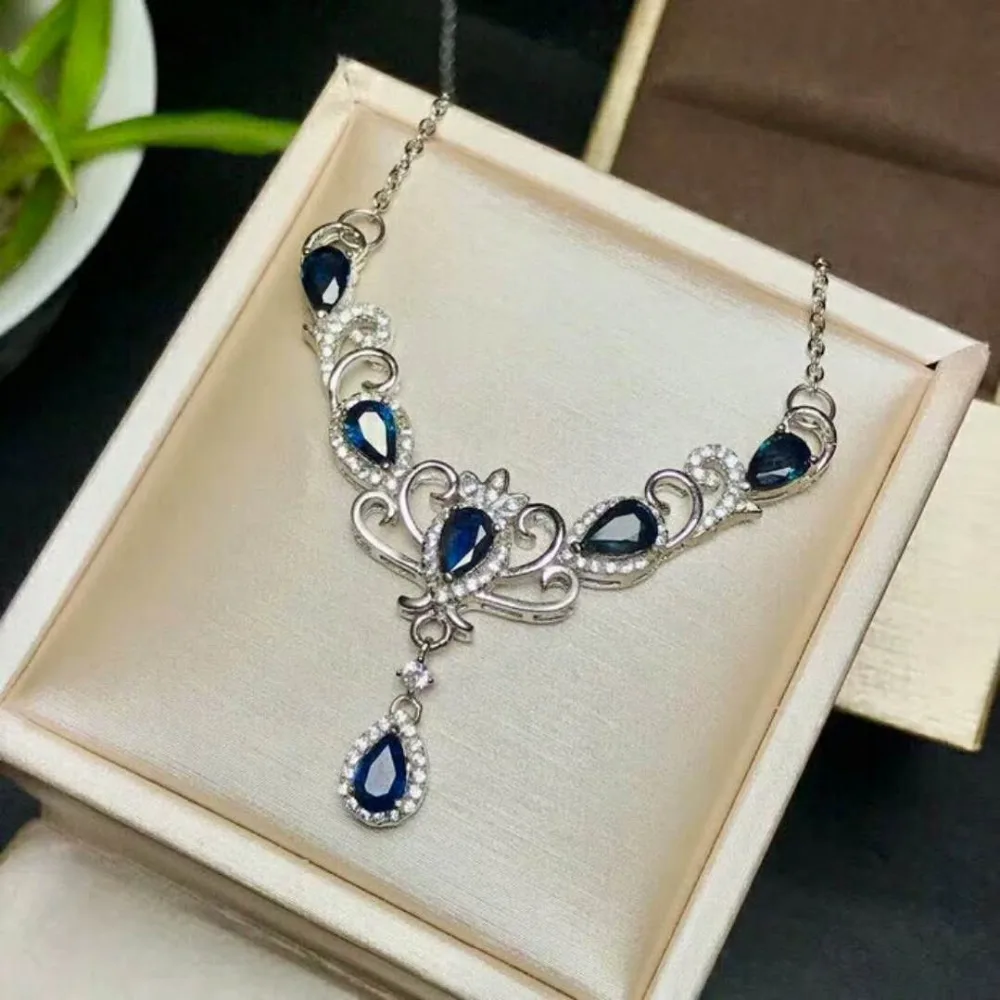 Женское Ожерелье с натуральным сапфиром классическое украшение в виде короны из