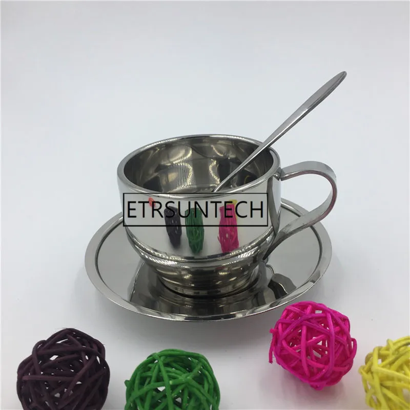 

48sets high quality stainless steel coffee cup saucer and spoon set stainless steel double wall coffee cups