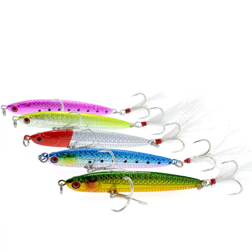 

5PCS Mini Fishing Fish Spinner Spinnerbait spoon Lure Feather Hook baits 30g