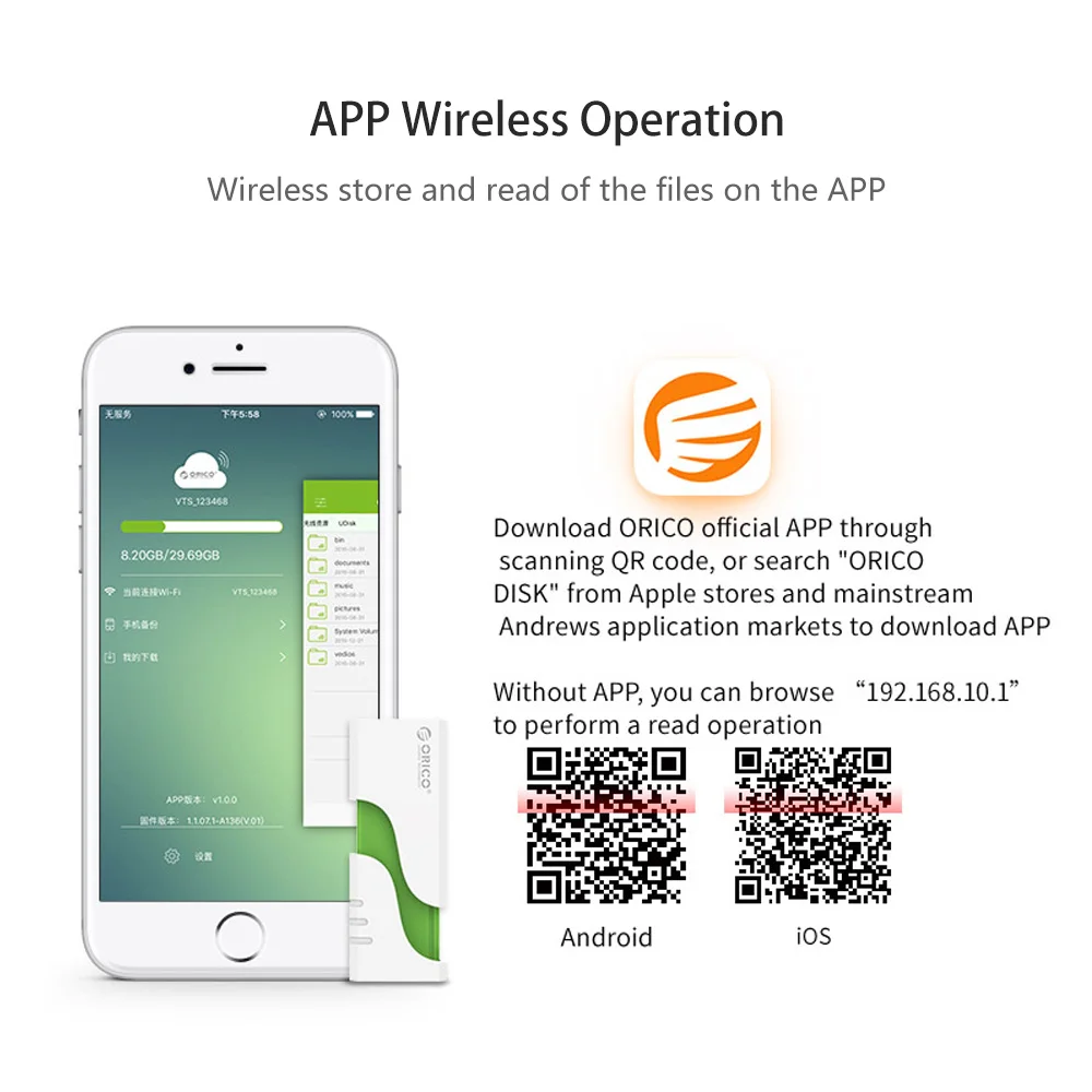 ORICO Беспроводной флеш накопитель 16/32/64/128G передача данных U диск для iOS Android