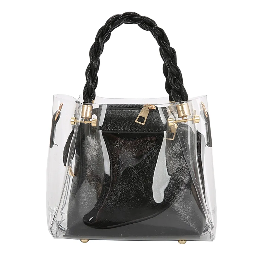 Черный Новая модная женская прозрачная тканая Портативная сумка через плечо от известного бренда Borsa a trakolla da donna - Цвет: Черный