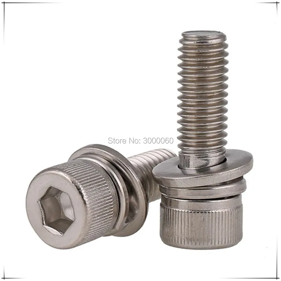 M2.5 M3 Stainless Steel 304 Socket Head Cap Sem Screw With Spring Flat Washers Assembed 500pcs/lot | Обустройство дома