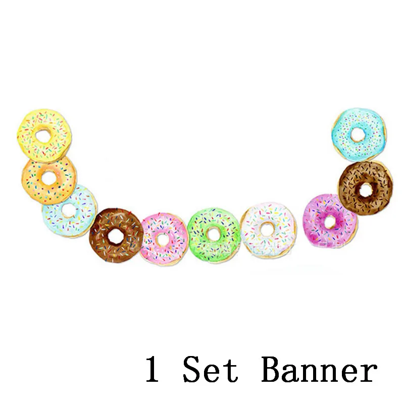 1set paper banner2 Donut Party Donut Wall Wedding Party Decoration Disposable Tableware Set Ice Cream Party Balloons Kids 1st Birthday Decorations - Цвет: 1set paper banner2