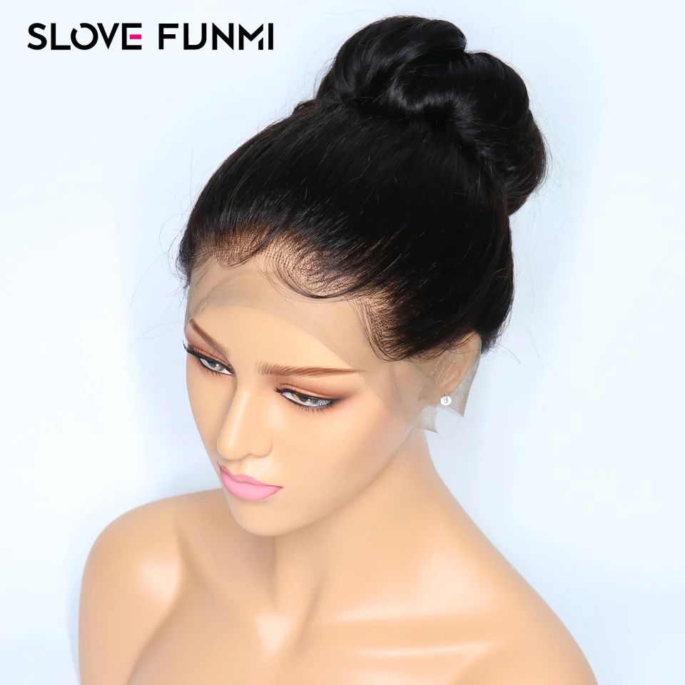 Slove Funmi 360 парик фронта шнурка 150% бразильский Реми прямая шнуровка, парики для женщин черные предварительно сорванные с волосами младенца