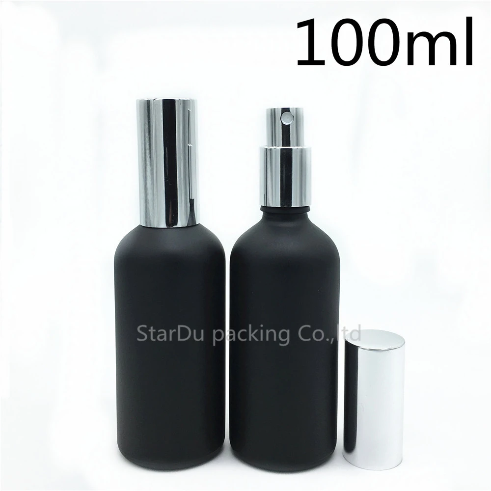 

12pcs 100ml Black Frosted Glass Bottle With Silvery Aluminum sprayer, Essential Oil Spray Glass Perfume Bottle