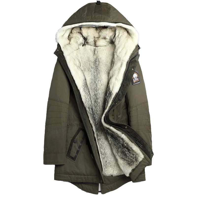 Green wolf fur AYUNSUE парка, пальто с натуральным мехом, мужская зимняя куртка, натуральный волчий мех, подкладка, теплая одежда, длинные мужские куртки, парки 1125 KJ2437 - Цвет: Green wolf fur