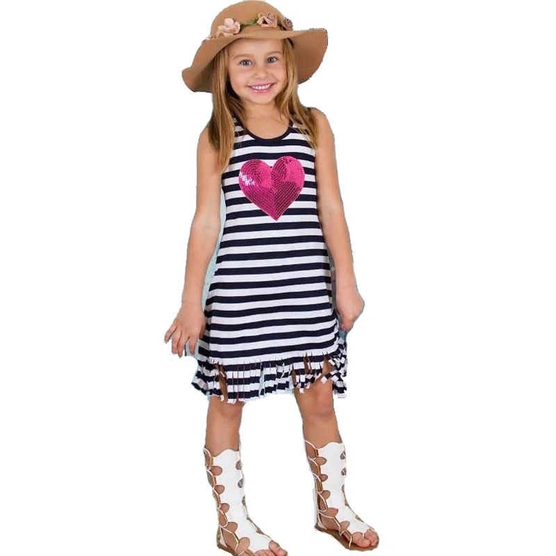 

Girl Dress Striped Kids Dresses For Girls New Summer Children Clothing Casual Toddler Dresses Tassel Sleeveless Heart Clothes