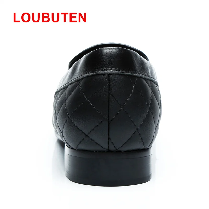 

LOUBUTEN Luxury Black Leather Loafers Fashion Round Toe Slip-on Tassel Shoes Noble Plaid Men Dress Shoes Casual Men's Flats