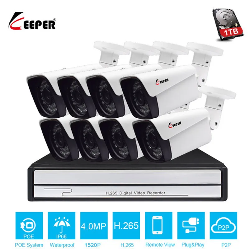 Хранитель H.265 8CH 48 В 5MP POE NVR CCTV Системы Водонепроницаемый помещении на открытом