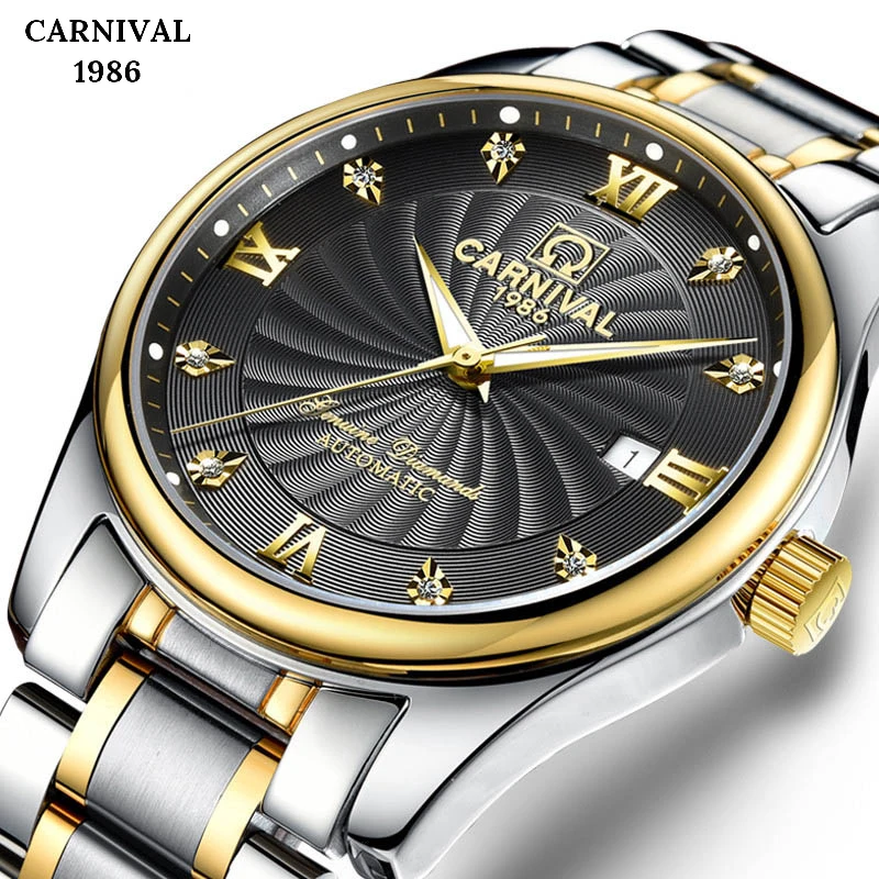 

Relogio Masculino Fashion Rhinestone dial Calendar Luxury Steel and Leather Watch Automatic Men Clock Men Mechanical Watches NEW