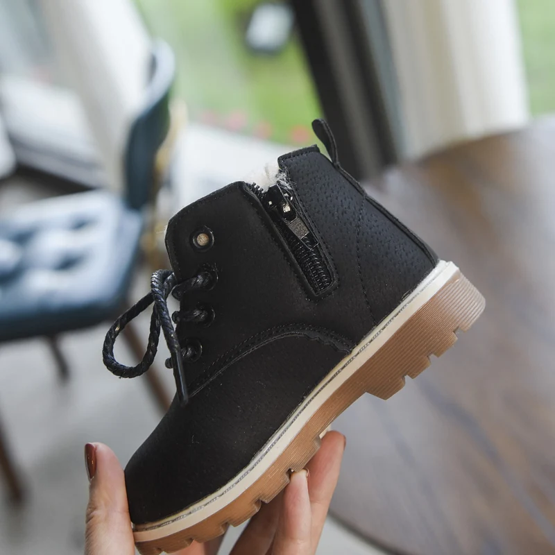 Зимние теплые ботинки martin для малышей меховые ботильоны девочек модная черная