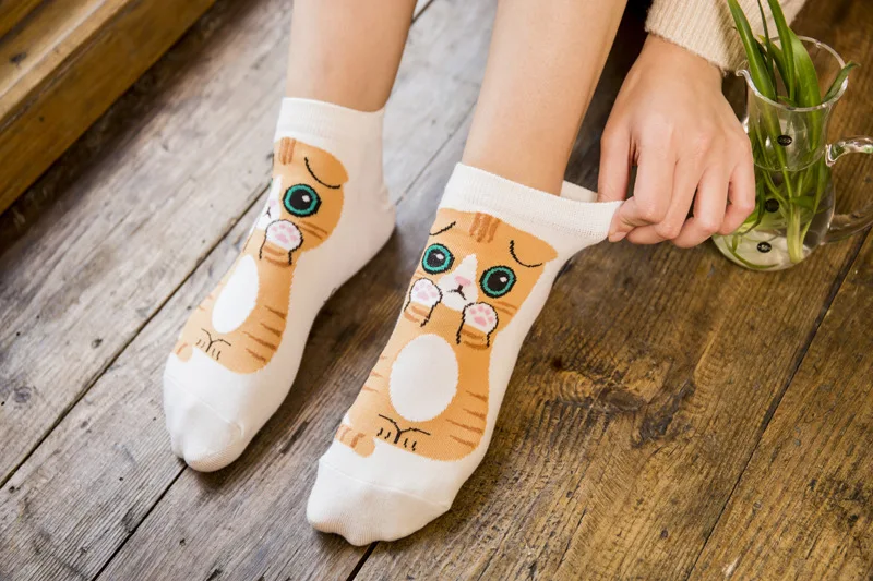 Kawaii/носки с героями мультфильмов; милые короткие носки-башмачки с закрытым носком и изображением кота, собаки; забавные повседневные короткие носки для мужчин и женщин; хлопковые носки Happy