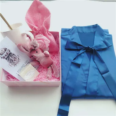square box-blue Атласная пижама-кимоно на заказ, 1 комплект, свадебные подарки на день рождения, юбилей, вечерние Халаты для невесты, подружки невесты - Цвет: square box-blue