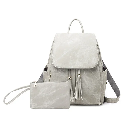 Light Grey DIDABEAR Модный комплект из 2 предметов, сумка, женский кожаный рюкзак, школьные рюкзаки для девочек-подростков, женский рюкзак с кисточкой, Bolsas Mochilas - Цвет: Light Grey