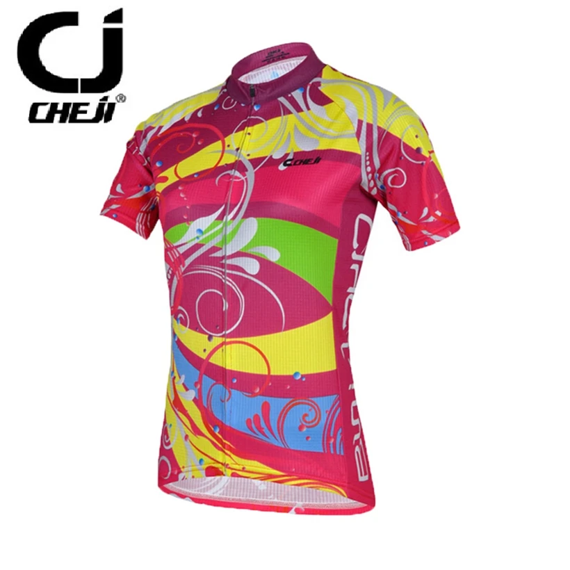 CHEJI женщины Леди Команда Велосипед Джерси Красочные Радуга Велоспорт Одежда Ropa