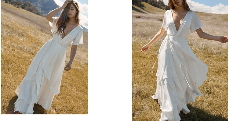 Летнее платье Повседневное Стиль Винтаж Boho Chic белое платье женская с короткими рукавами длинное, шифоновое пляжные платья
