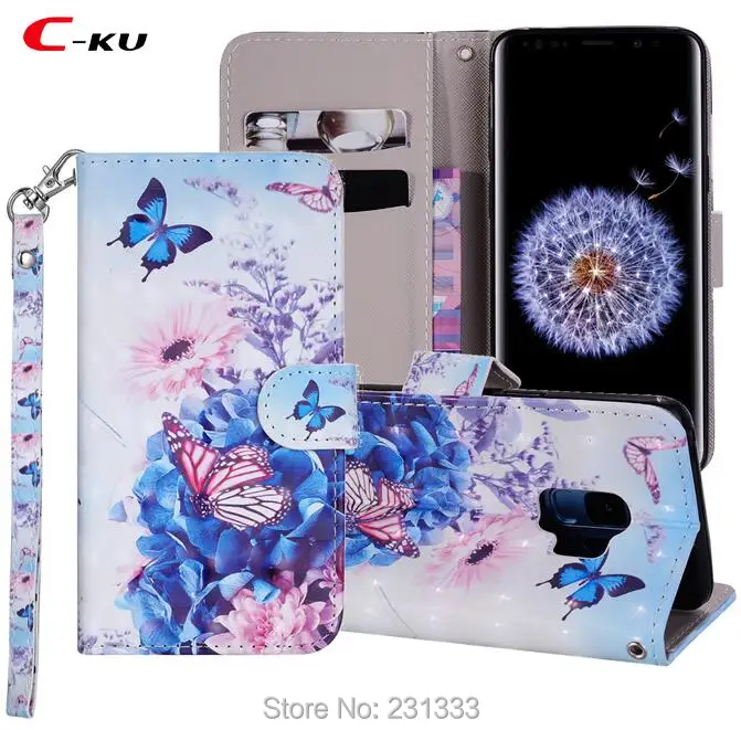 C ku 3D Блестящий кошелек кожаный чехол для Samsung Galaxy S9 PLUS A3 2017 J5 A5 A8 A6 J2 PRO 2018 J3 J7 J8 из