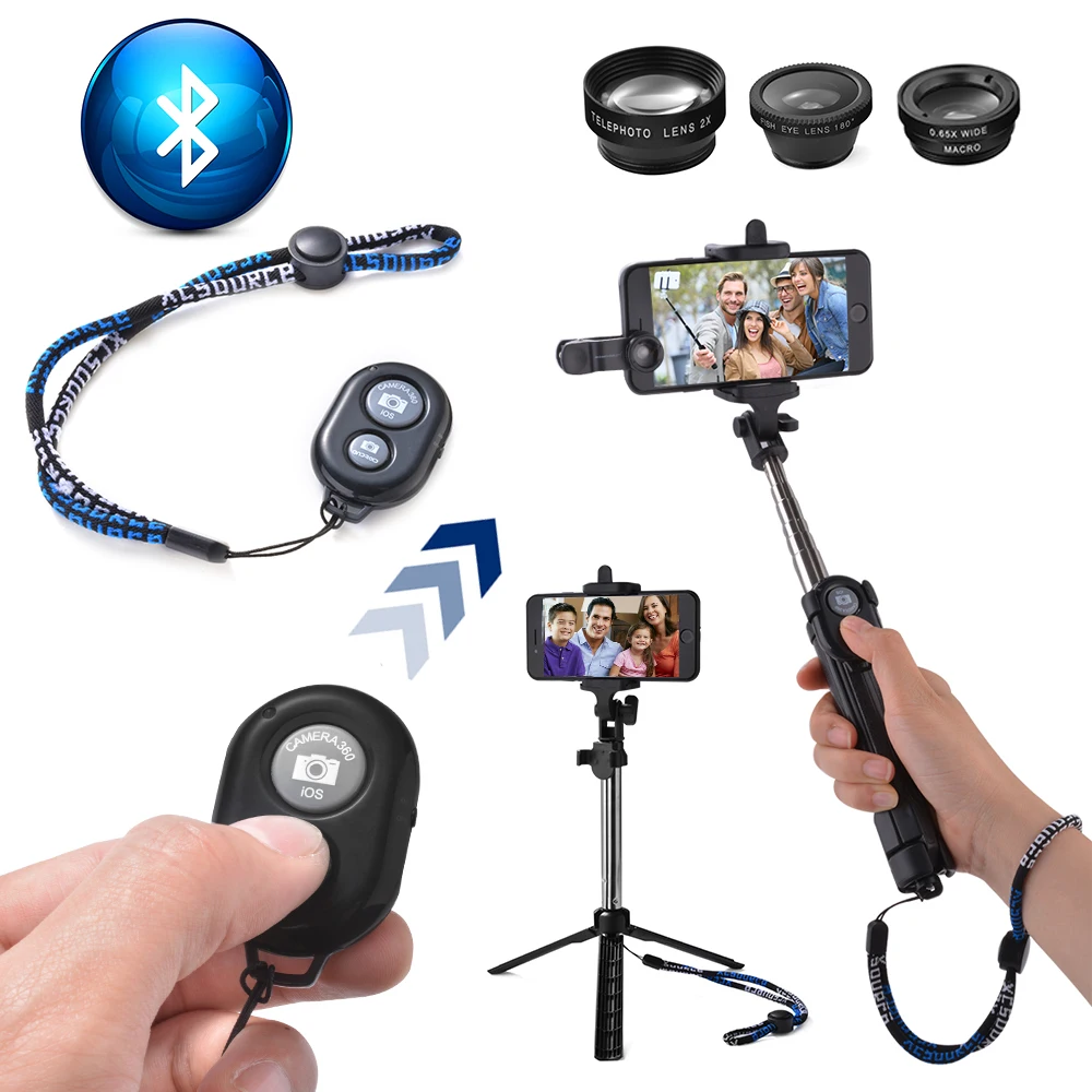 7in1 комплект телефон объектива Bluetooth Дистанционное управление + селфи монопод