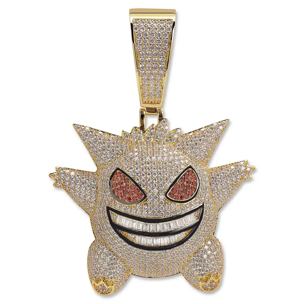 Gold JINAO, хип-хоп ювелирные изделия, огромная маска, генгар, ожерелье, Новое поступление, подвеска с покемоном, кубический циркон, медь, ожерелье, льдом, цепь, для мужчин, подарок - Окраска металла: Gold