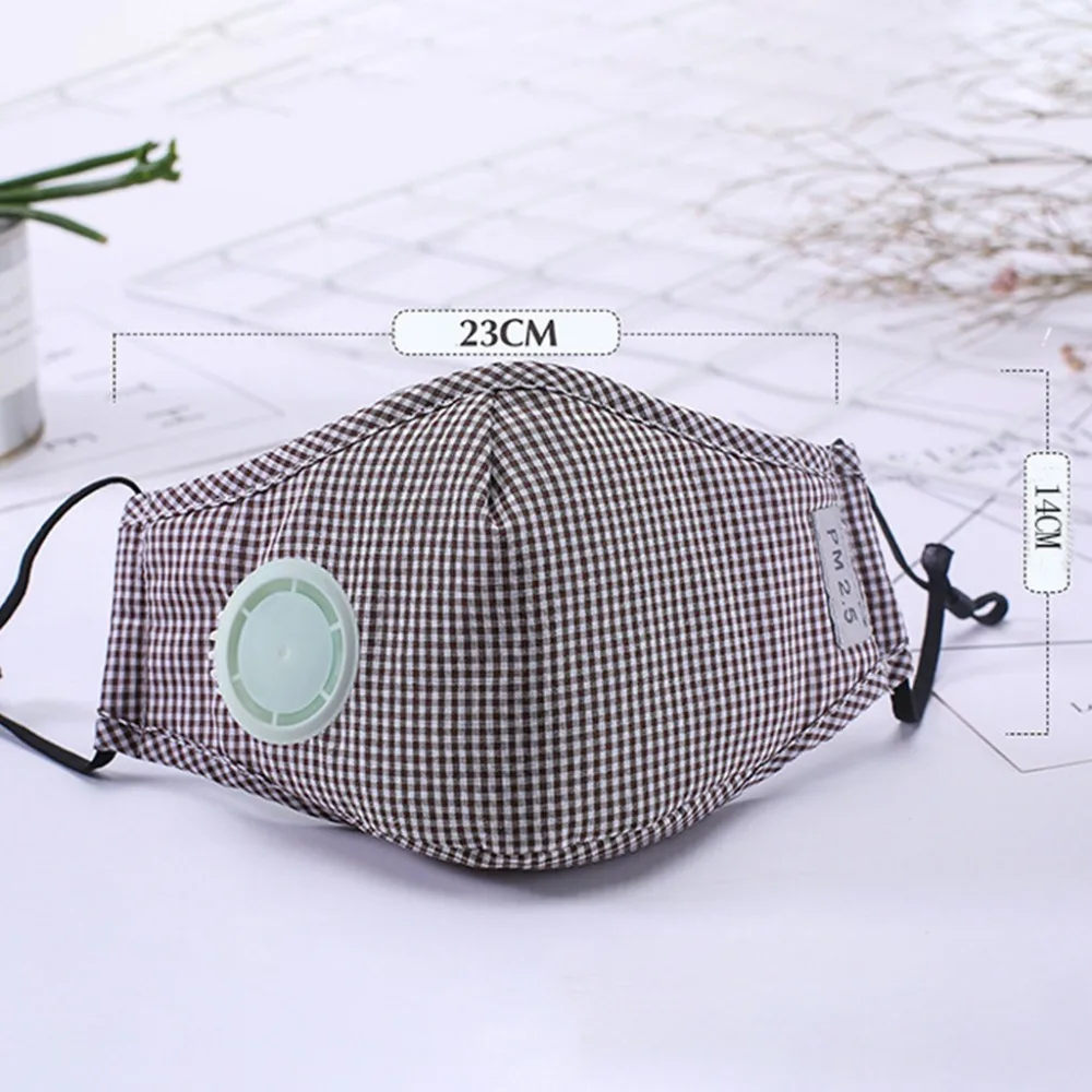 Анти-пыль хлопок PM2.5 рот маска Твердые ретро плед печати регулируемый ушной петля Респиратор с углеродным воздушным фильтром выпускной клапан