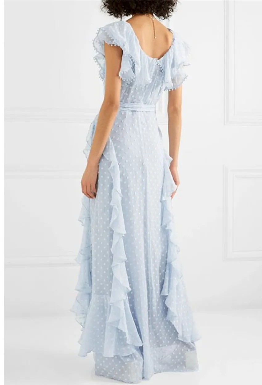 Женское платье с коротким рукавом HAMALIEL длинное из шифона небесно-синего цвета