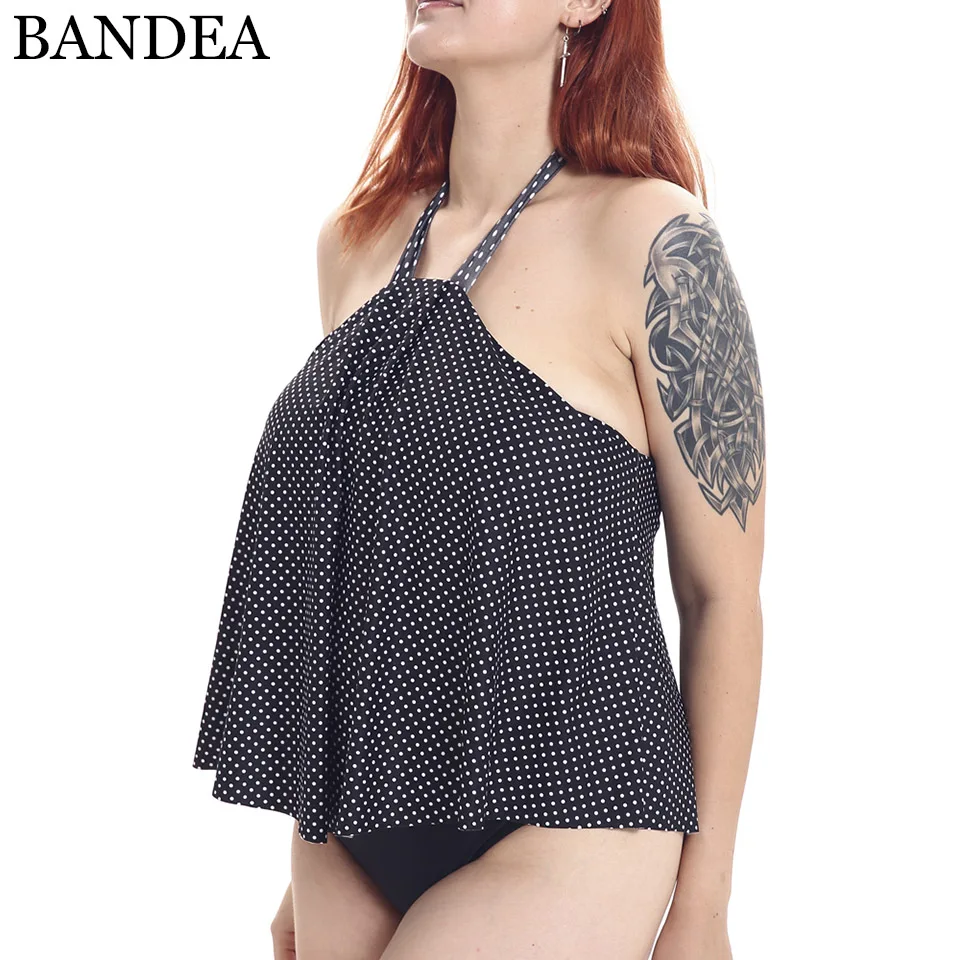 BANDEA размера плюс Tankini женский купальник черно-белый купальный костюм в горошек с