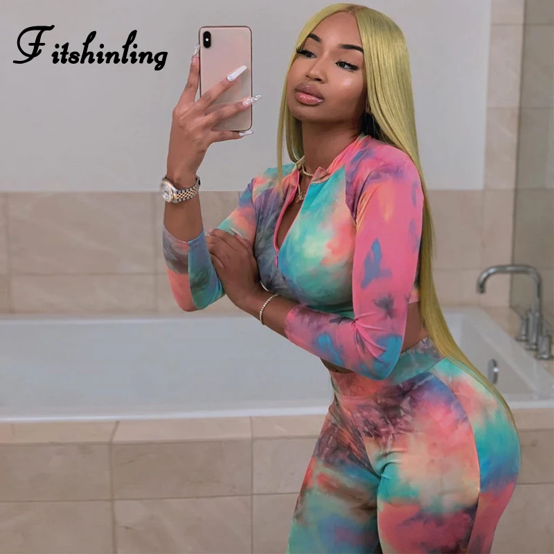 Костюм спортивный женский из двух предметов с топом и брюками длинным рукавом| |