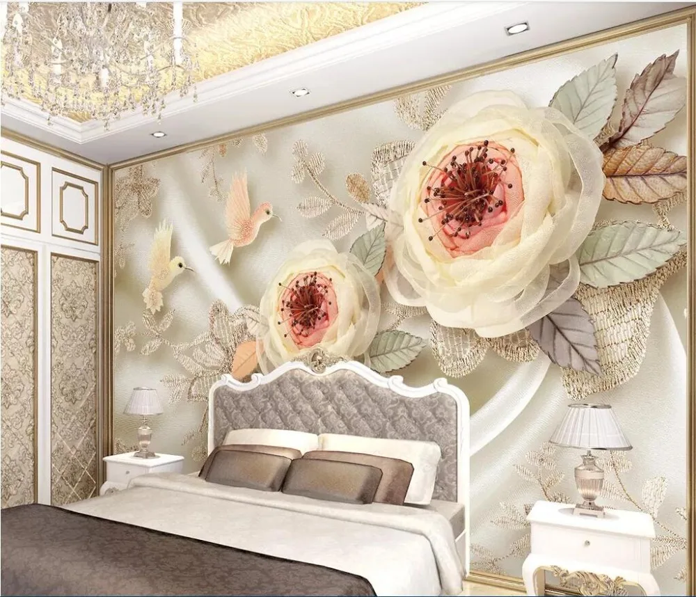 

3d настенные бумаги, домашний декор, фото на заказ, роскошные свадебные цветы, птица, кружевной фон, 3d настенные фрески, обои для стен 3 d