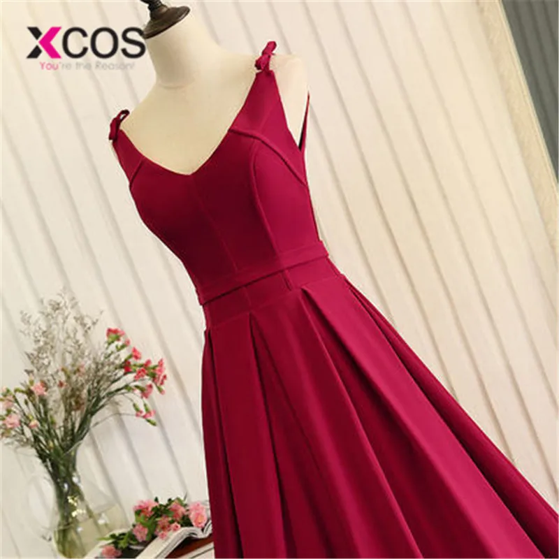 XCOS Free Shipping Burgundy Satin Long Bridesmaid Dresses 2018 New Fashion Wedding Party robe Formal dress | Свадьбы и торжества