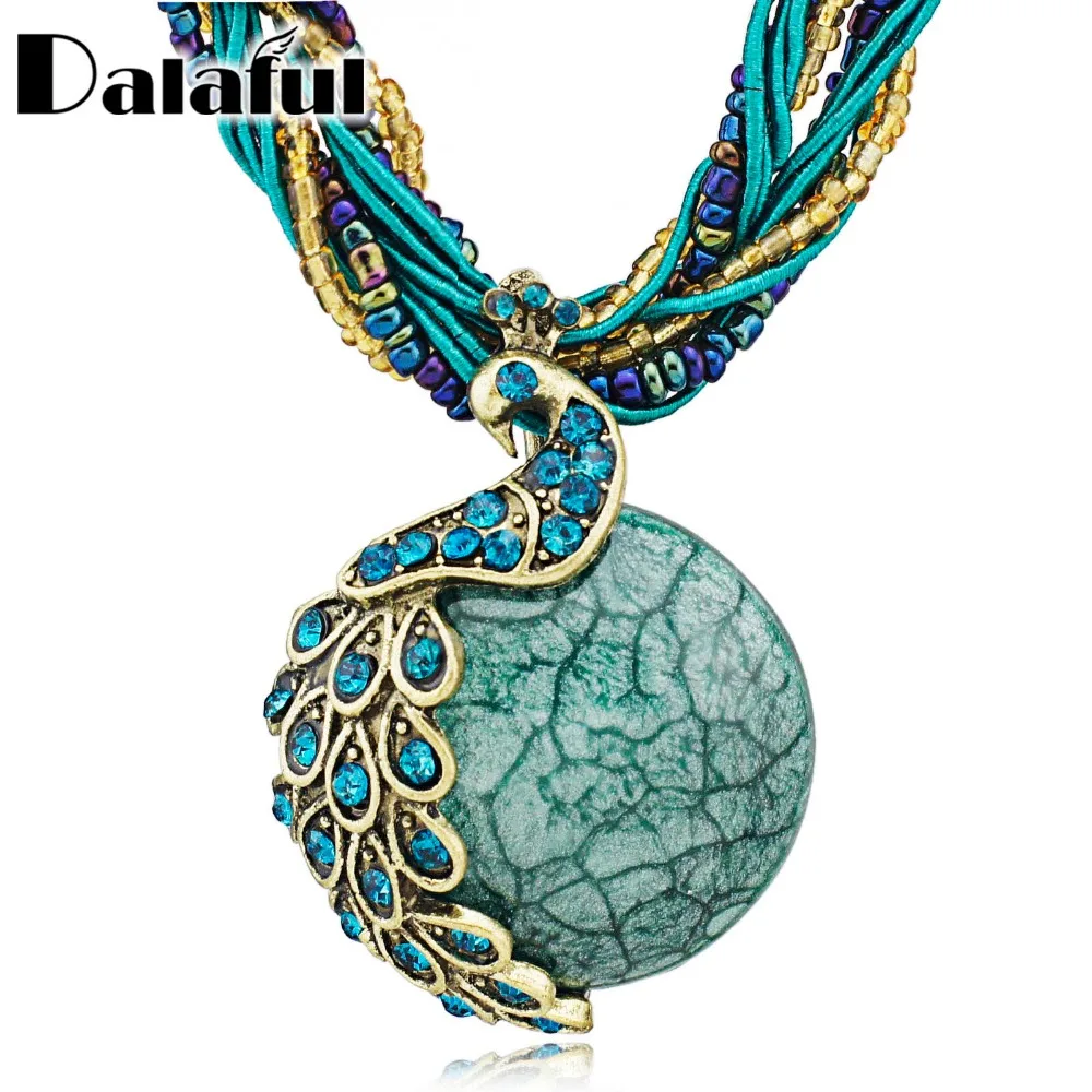 Женское винтажное богемное ожерелье с кристаллами павлина шнур веревка цепочка