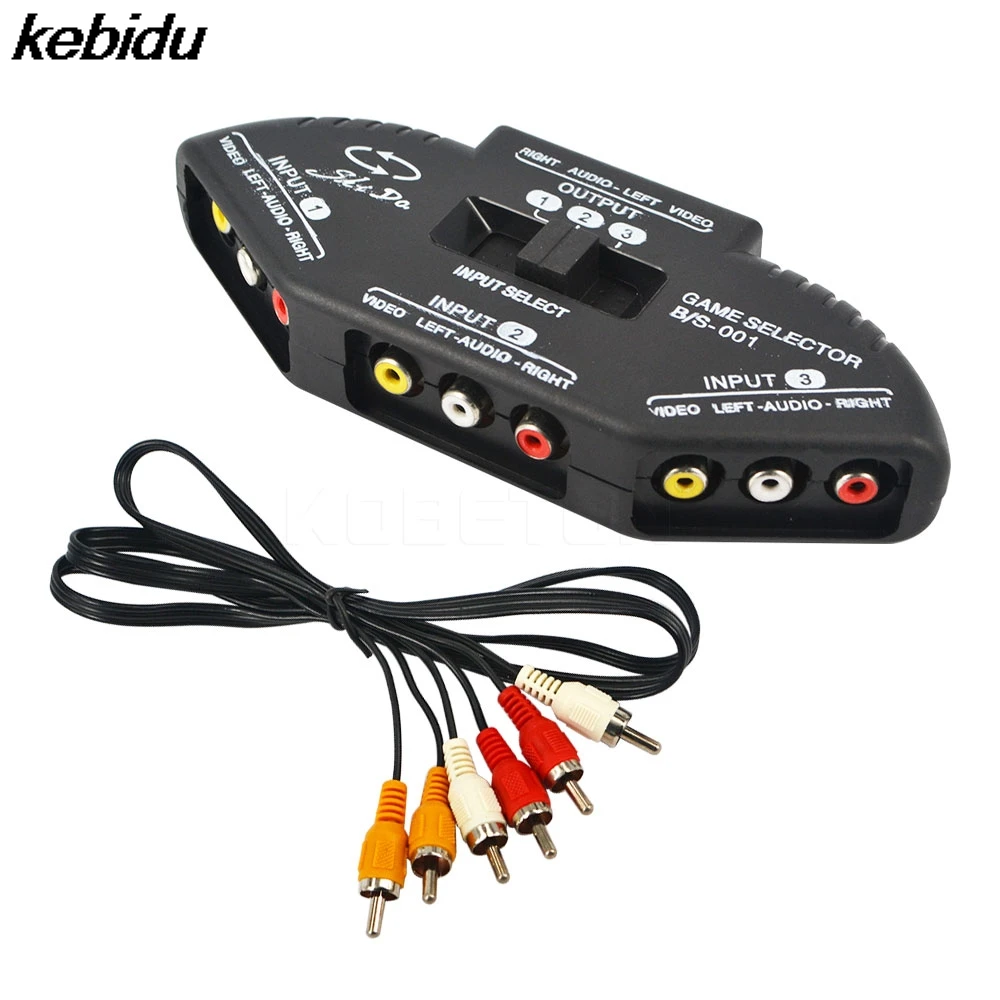 Kebidu черный 3 порта видео игровой коммутатор селектор сплиттер аудиокабель AV RCA