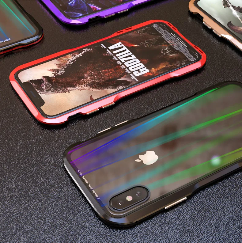 Magnetic Adsorption For iPhone XS Max Case Metal Hard Stained Glass Back Sheet Aluminum Frame Coque for iPhoneX XR Magnet |
