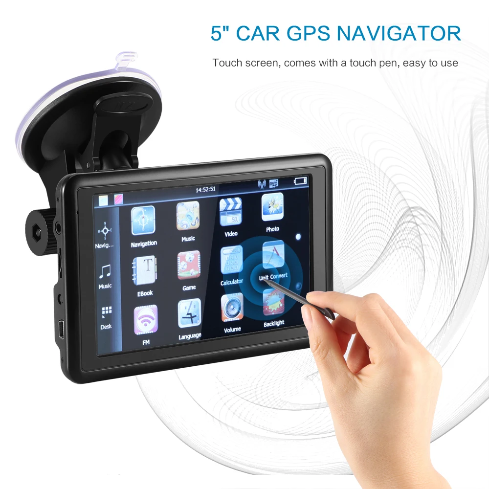 5-дюймовый автомобильный GPS-навигатор с FM-передатчиком ЦП 128M 8 Гб ПЗУ бесплатные