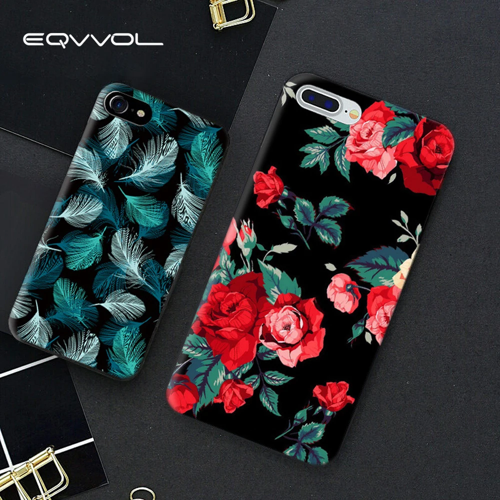 Eqvvol Fashion Flower Pattern Phone Case For iPhone X 7 6 6s Plus Water stickers series Soft TPU Cases 10 Cover Shell | Мобильные