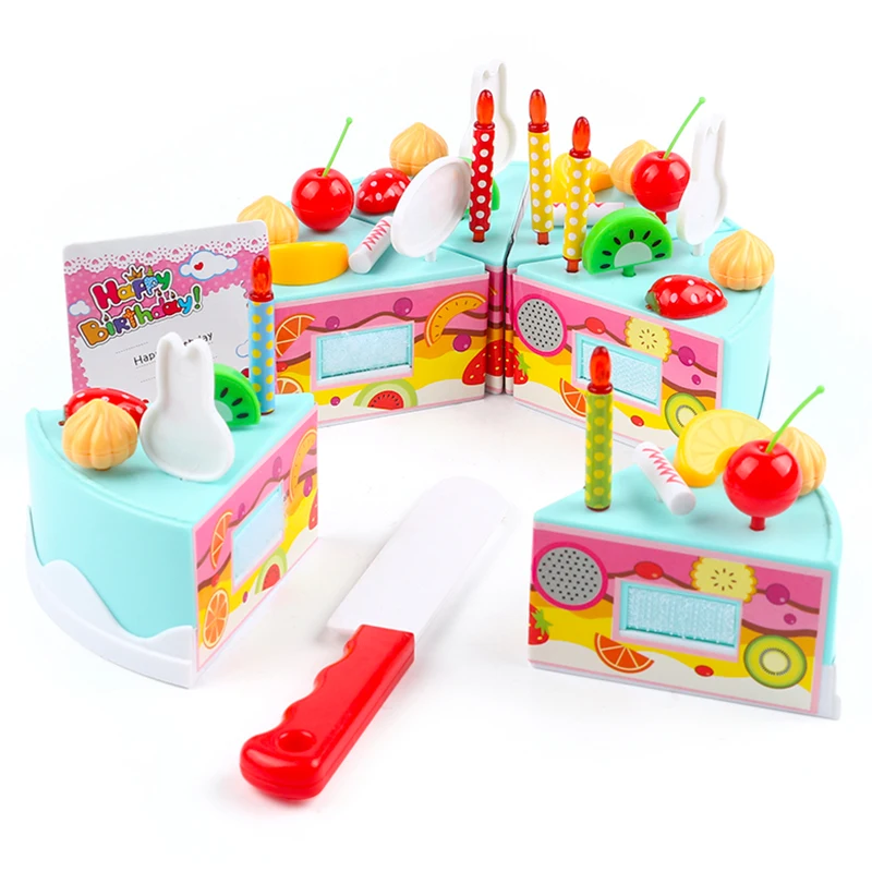 Hot 38-75Pcs DIY Pretend Play Fruit Cutting Birthday Cake Kitchen Food Toys Cocina De Juguete Toy Pink Blue Girls Gift for Child | Игрушки и