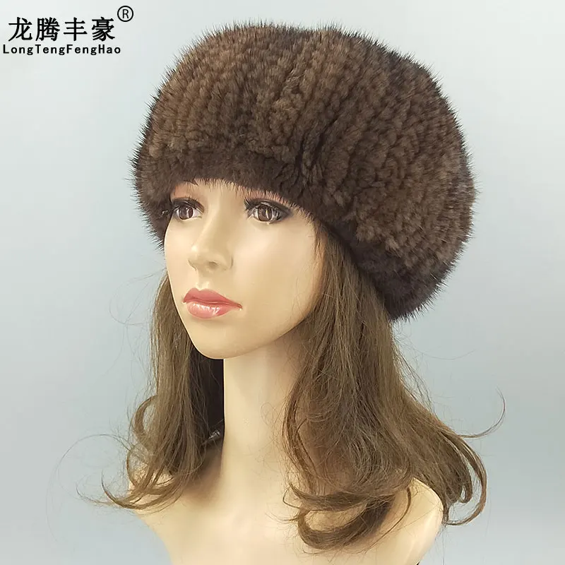 Knitted Hats Mink Fur Cap Women's Winter Hats Natural Real Fur Cap New Brand Fur Knitted Cap Women Hat Genuine Mink Fur beanies