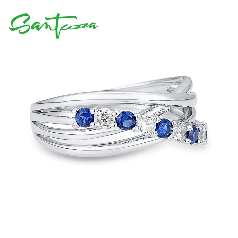 Серебряное кольцо для женщин SANTUZZA, 925 пробы, Серебряное модное круглое кольцо для женщин, голубое, розовое, зеленое кольцо, вечерние ювелирные изделия