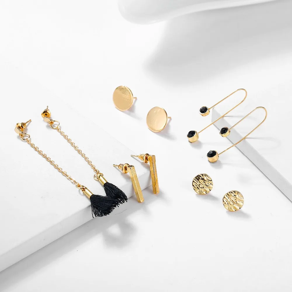 

MIARA.L 2019 hot sale new ear stud round piece vertical drill tassel five pairs of ear stud ear thread set