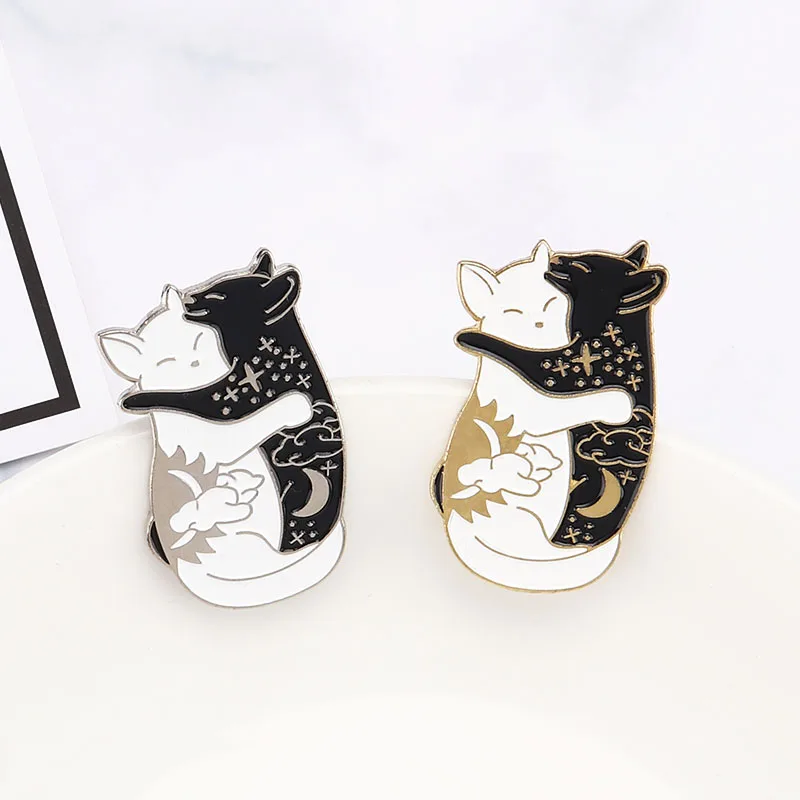 Заколки для кошек черно белые Броши с котами Ying Yang брошь значок лацканами