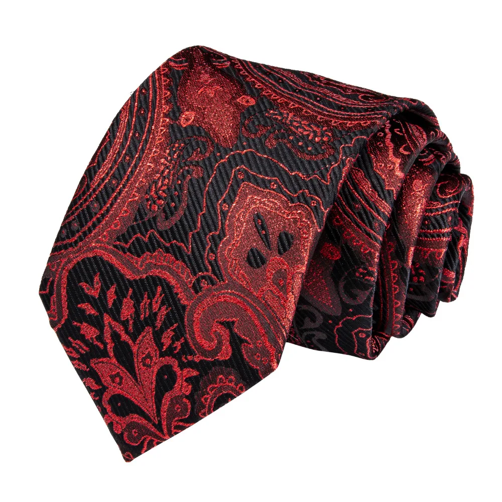 SJT-7198 DiBanGu Роскошные красные черные цветочные галстуки для мужчин Hanky запонки Галстуки 8 см широкий шелковый галстук бизнес Свадебный галстук набор