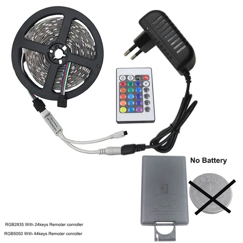 5 м 10 м гибкий светодиодный светильник RGB SMD 5050 2835 12 В постоянного тока для украшения дома светодиодный диодный светильник tiras+ комплект светодиодных лент с вилкой европейского стандарта - Испускаемый цвет: 5m No battery