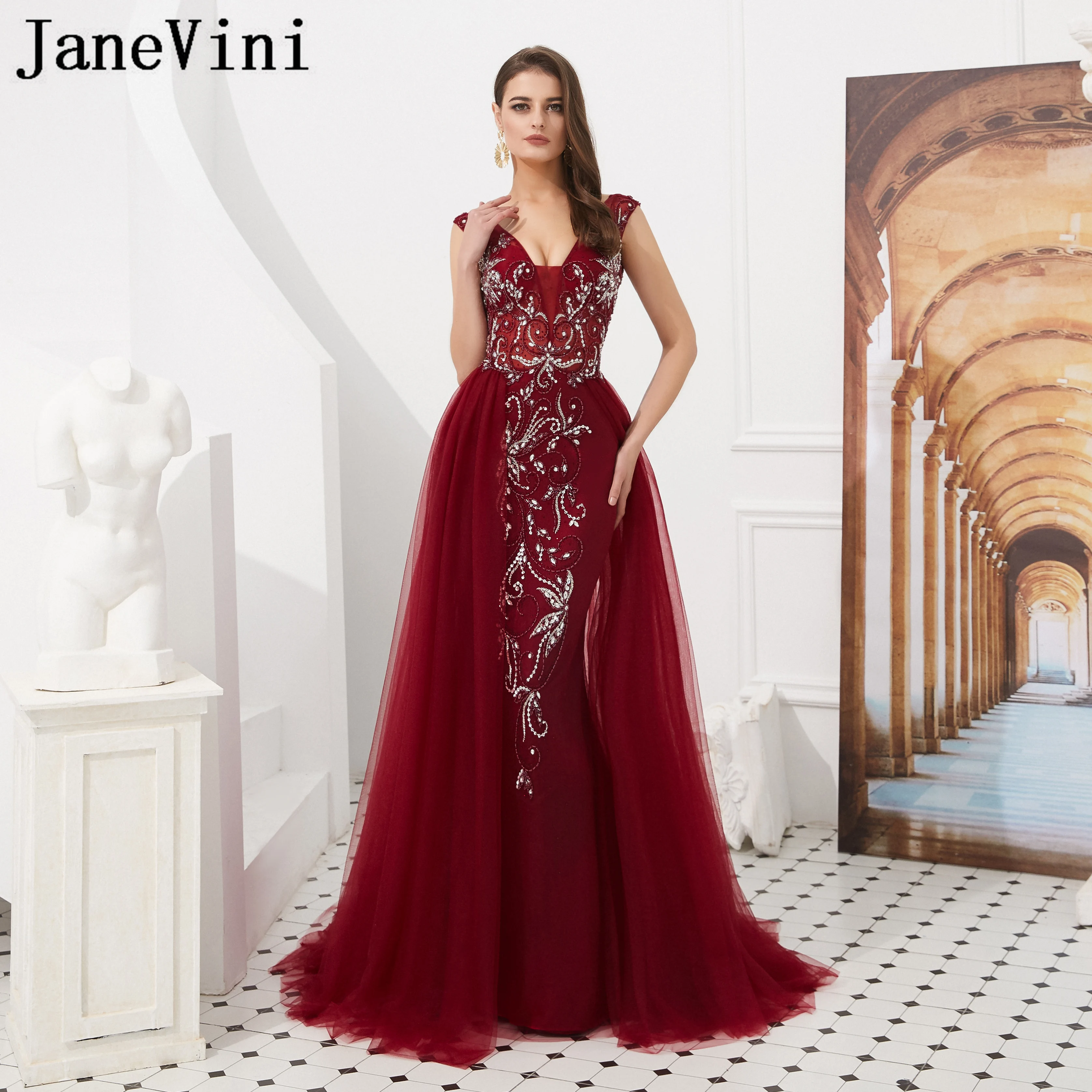 JaneVini Роскошная вышитая бисером кристаллическая Русалка Длинные Выпускные