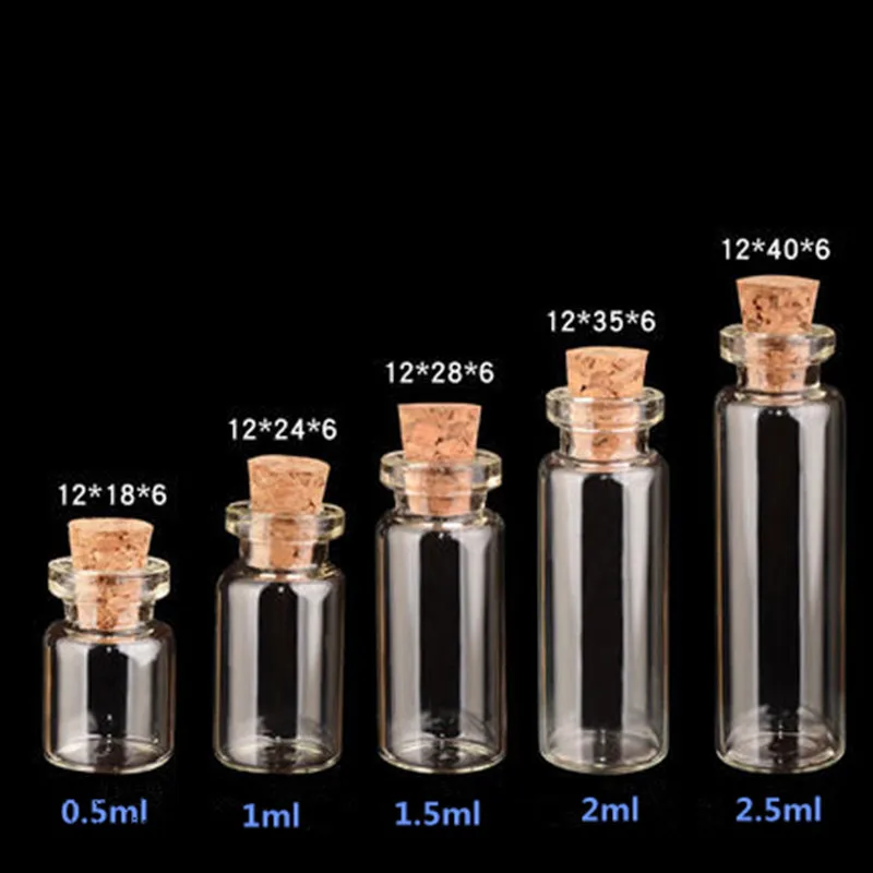 

0.5ml 1ml 1.5ml 2ml Glass Cork Stopper Jar Tubular Essential Oil Bottle Storage Bottle 12mm Diameter Vial DIY Wishing Bottle 4ml