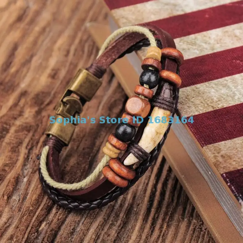 Коричневые модные медные деревянные бусины простая кожа браслет наручная