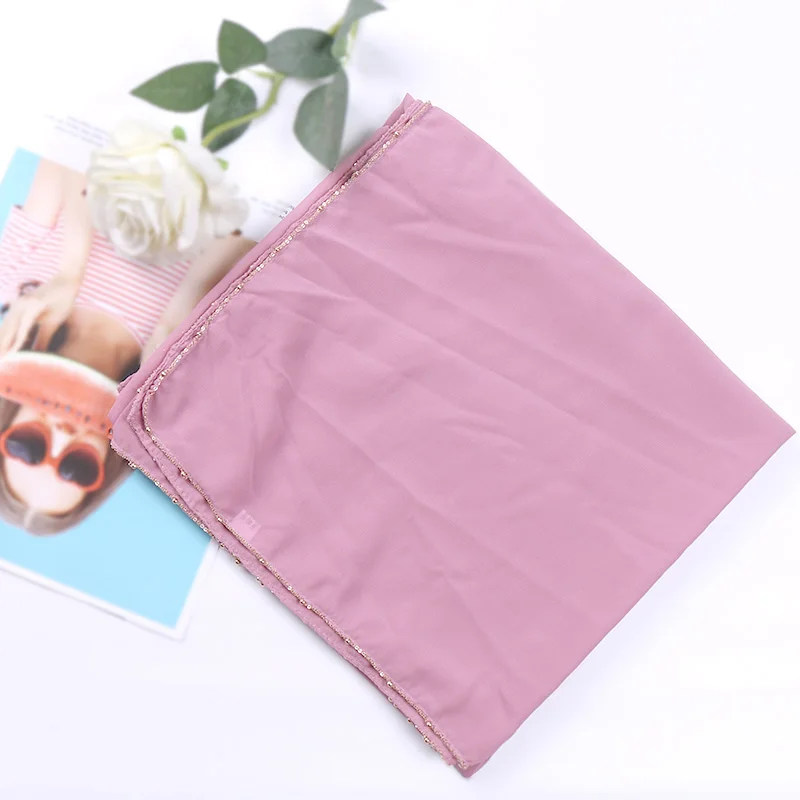 Новый стиль квадратный шифоновый хиджаб с пузырьками шарф позолоченная цепочка