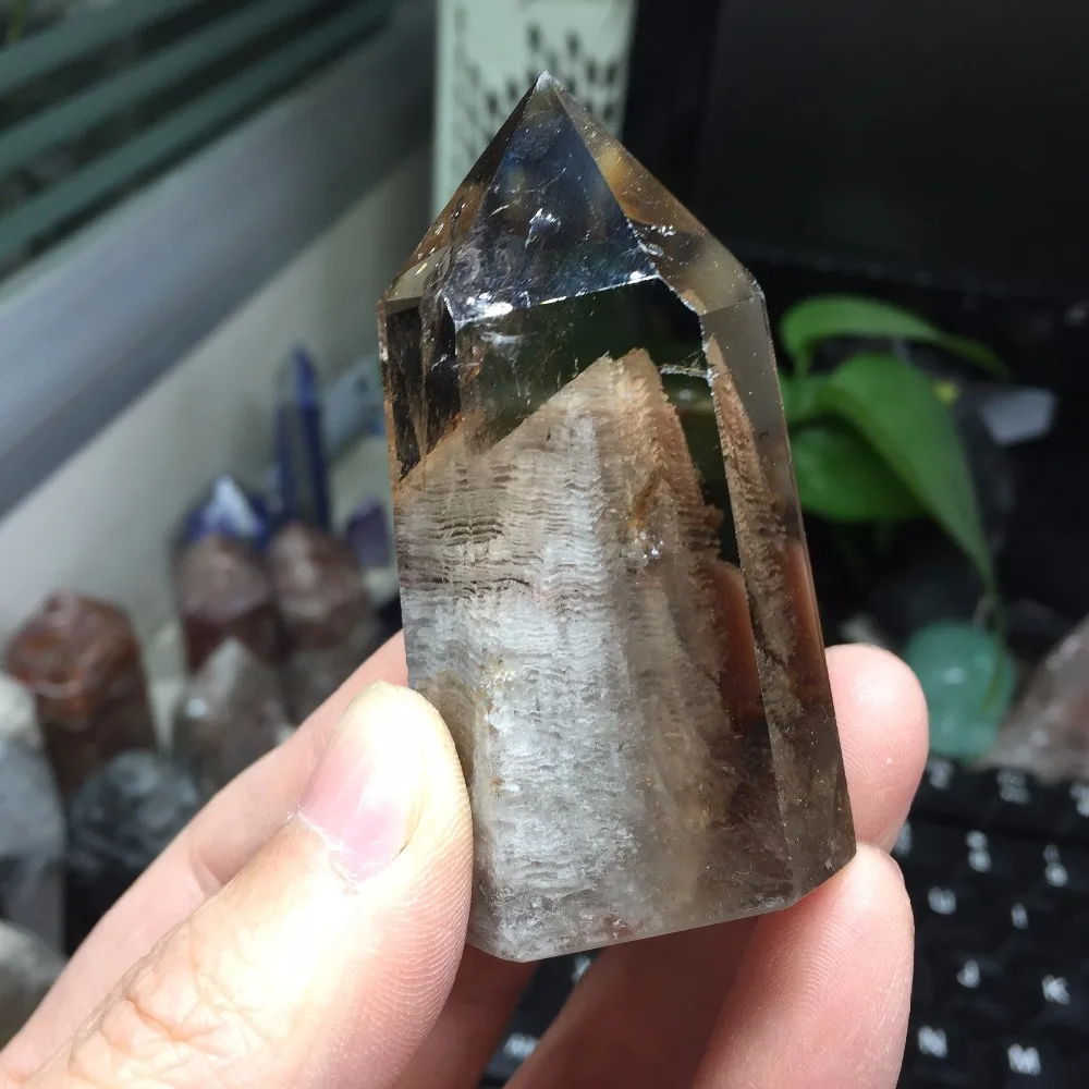 #HD1130(83g)Natural crystal ornaments smoky quartz flavor talisman feng shui white mountain hierarchical details wand decoration | Дом и сад