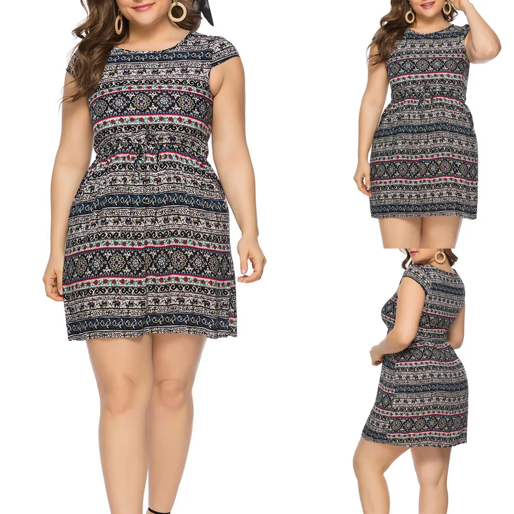 Женское платье grown Big Code с коротким рукавом Круглый Воротник легко разбитые цветы